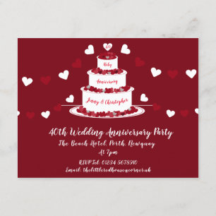 Invitación pastel de aniversario de bodas de rubí 40º