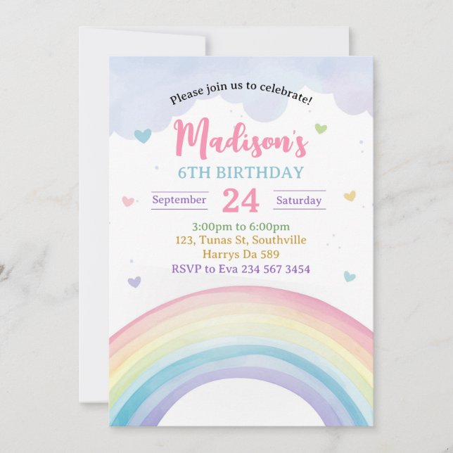 Invitación Pastel de arbustos y corazones Cumpleaños (Anverso)