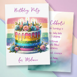 Invitación Pastel de arcoiris pastel | Fiesta de cumpleaños