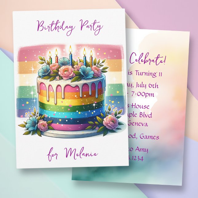 Invitación Pastel de arcoiris pastel | Fiesta de cumpleaños (Subido por el creador)