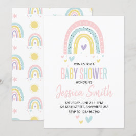 invitación pastel de arcoíris y corazones para bab
