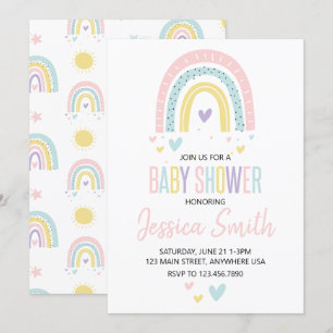 invitación pastel de arcoíris y corazones para bab