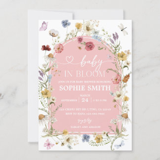 Invitación Pastel de bebé en el florecimiento de flores silve