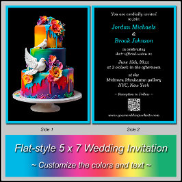 Invitación Pastel de Boda arcoiris con palomas Boda