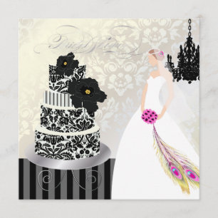 Invitación Pastel de Boda blanco y negro PixDezines