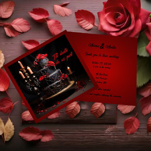 Invitación Pastel de Boda de Rosas góticos rojos y negros