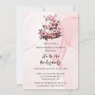 Invitación Pastel de Boda de tintas de alcohol rosado para la
