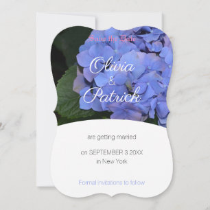 Invitación Pastel de Bodas de Hortensias Moradas Save the Dat