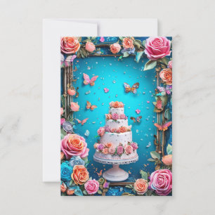 Invitación Pastel de bodas de tres pisos con diseño floral el