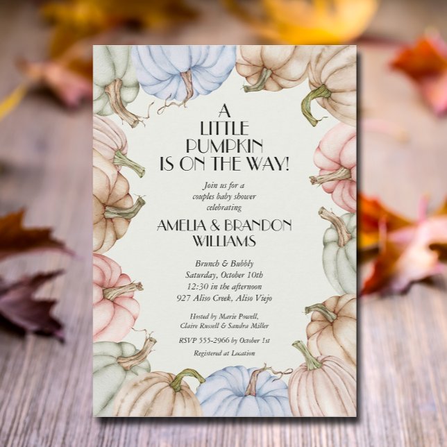 Invitación Pastel de calabazas Baby Shower verde (Green pumpkins baby shower invitations, INSTANT DOWNLOAD and/or PRINTED)