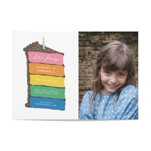 Invitación Pastel de capa de arcoiris y fiesta de cumpleaños