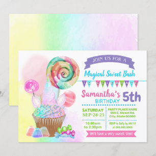 Invitación Pastel de caramelos de unicornio mágico