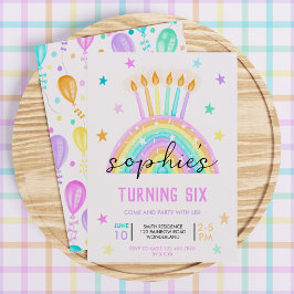 Invitación Pastel de Chicas arcoiris en el pastel de cumpleañ