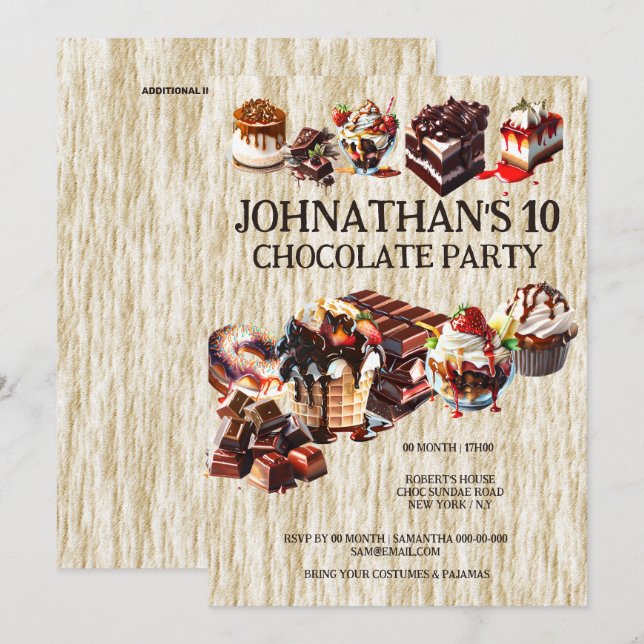 Invitación Pastel de chocolate fiesta niños postres de cumple (Anverso / Reverso)