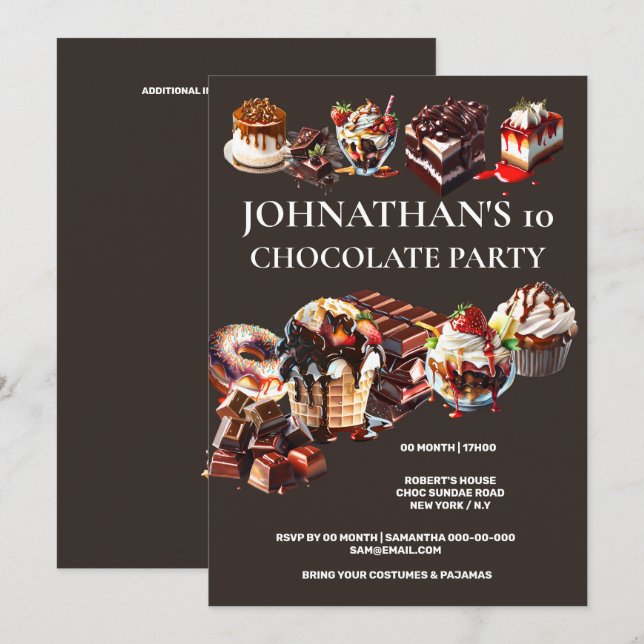Invitación Pastel de chocolate fiesta postre helado niños de  (Anverso / Reverso)