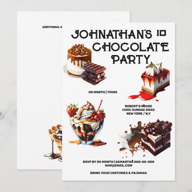 Invitación Pastel de chocolate postre fiesta niños tema veran (Anverso / Reverso)