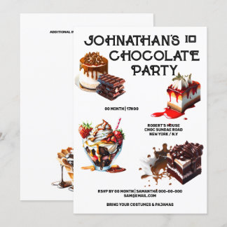 Invitación Pastel de chocolate postre fiesta niños tema veran