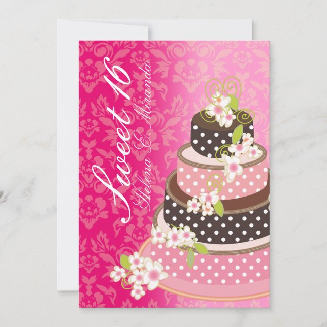 Invitación Pastel de chocolate rosa dulce 16/ princesa/4 capa (Anverso)