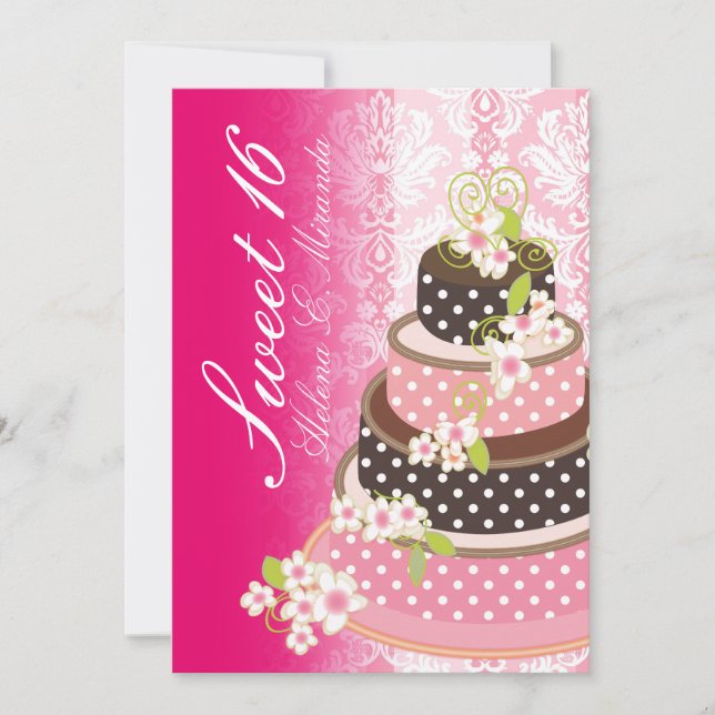 Invitación Pastel de chocolate rosa dulce 16/ princesa/4 capa (Anverso)