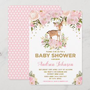 Invitación Pastel de ciervo rosa bebé niña ducha acuarela Peo