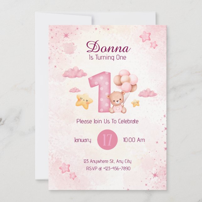 Invitación Pastel de color de agua rosa (Anverso)
