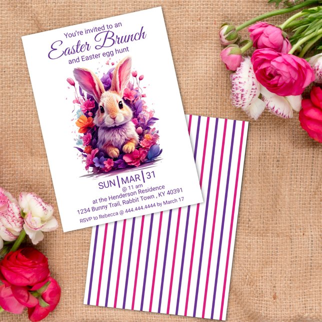 Invitación Pastel de colores Bunny & Watercolor Florals (Subido por el creador)
