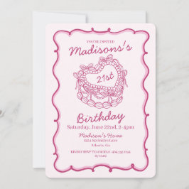 Invitación Pastel de Coqueta de Corazón Retro de Bow Rosado 2