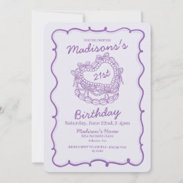 Invitación Pastel de Coqueta de Corazón Retro Morado Bow 21 c