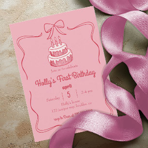 Invitación Pastel de coqueta rosa dulce de primer cumpleaños