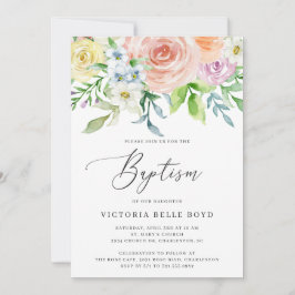 Invitación Pastel de Coral Floral Peach Baby Baptism