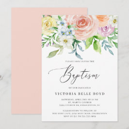 Invitación Pastel de Coral Floral Peach Baby Baptism
