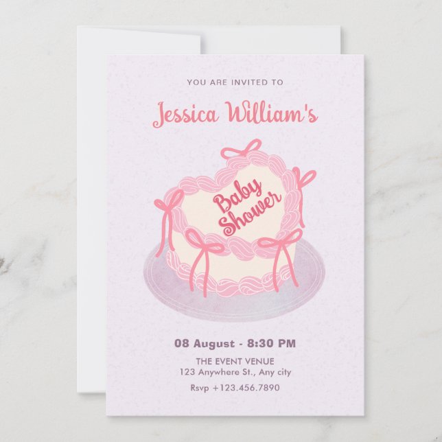 Invitación Pastel de corazón morado rosa con ducha de bebé (Anverso)