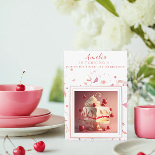 Invitación Pastel de crema de cerezo - Fiesta de cumpleaños