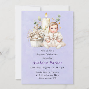 Invitación Pastel de cruz blanca con bautismo Chica