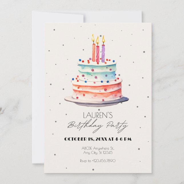Invitación Pastel de cumpleaños (Anverso)