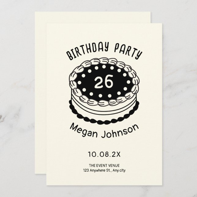 Invitación Pastel de cumpleaños (Anverso / Reverso)