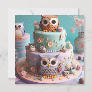 INVITACIÓN PASTEL DE CUMPLEAÑOS CON TEMA DE BÚHO DE OJOS GRAN