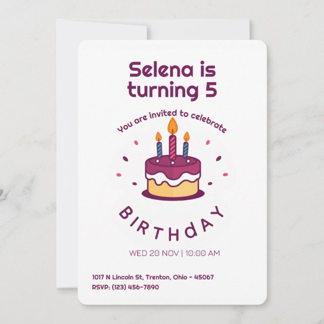 Invitación Pastel de cumpleaños con velas (Anverso)