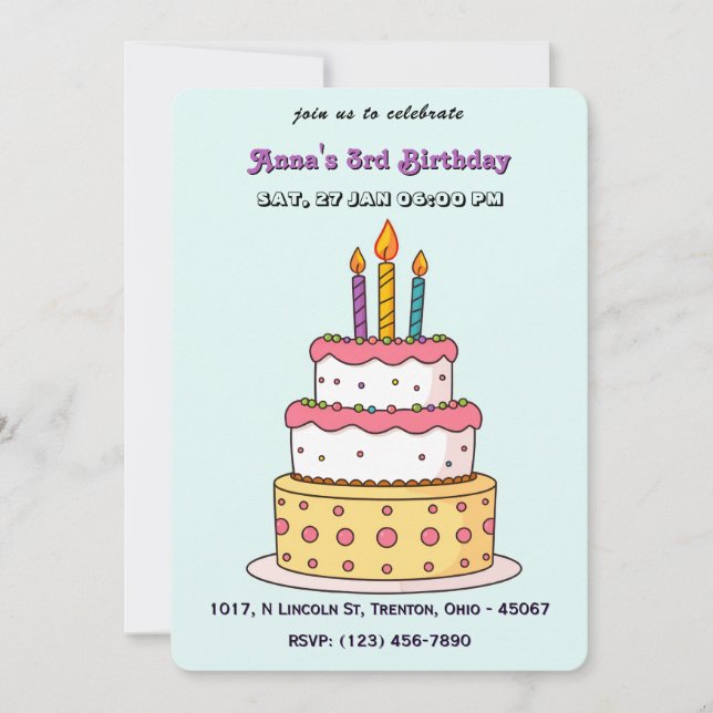 Invitación Pastel de cumpleaños con velas (Anverso)