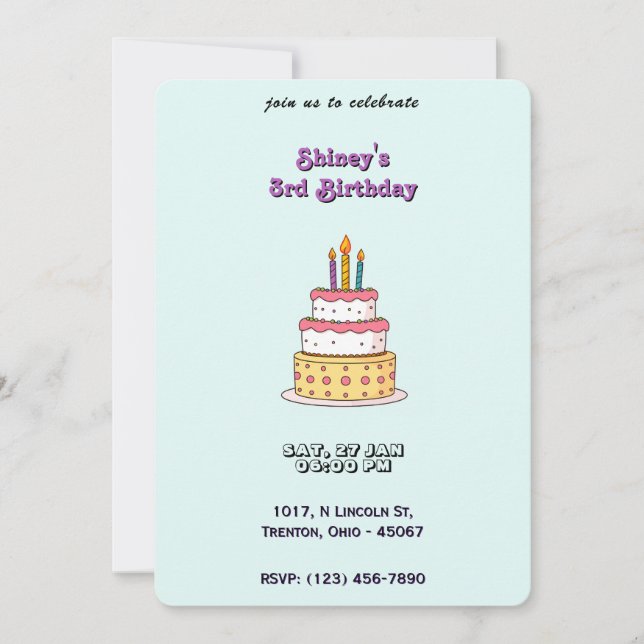 Invitación Pastel de cumpleaños con velas (Anverso)