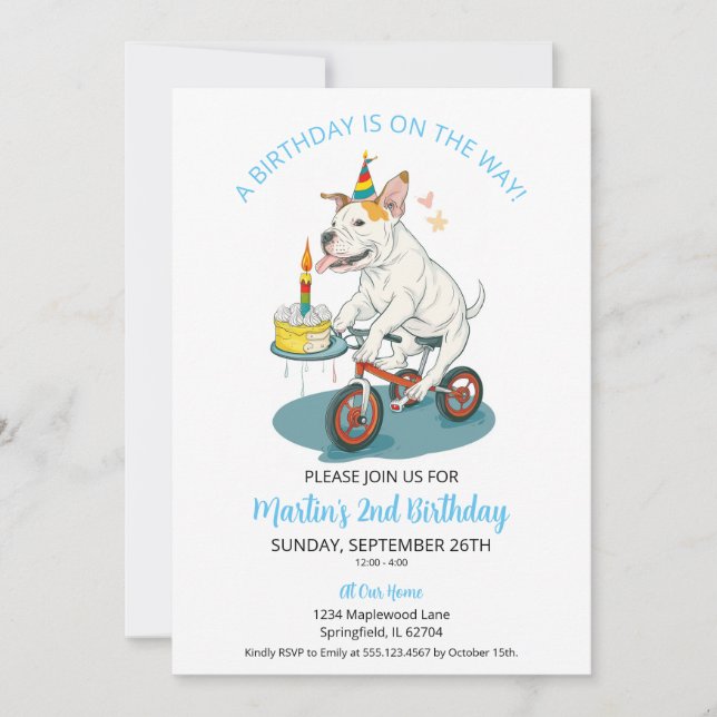 Invitación Pastel de Cumpleaños de American Staffordshire en  (Anverso)