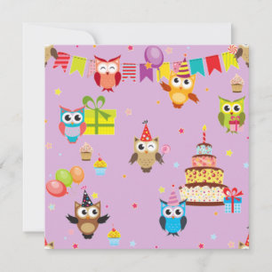 Invitación pastel de cumpleaños de búho lindo