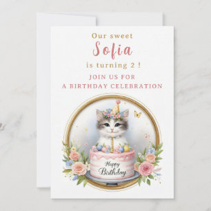 Invitación Pastel de Cumpleaños de Pastel Kitten - Cumpleaños