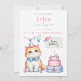 Invitación Pastel de Cumpleaños de Pastel Kitten - Cumpleaños