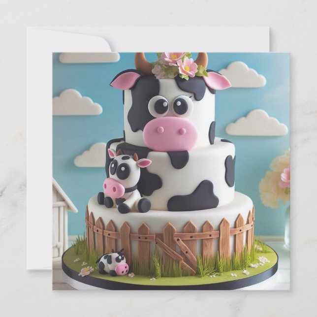 INVITACIÓN PASTEL DE CUMPLEAÑOS DE VACA CÓMICA (Anverso)