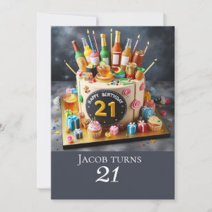 INVITACIÓN PASTEL DE CUMPLEAÑOS DIVERTIDO 21, CELEBRACIÓN