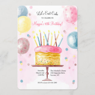 Invitación Pastel de cumpleaños en acuarela