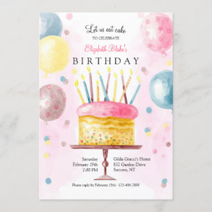 Invitación Pastel de cumpleaños en acuarela