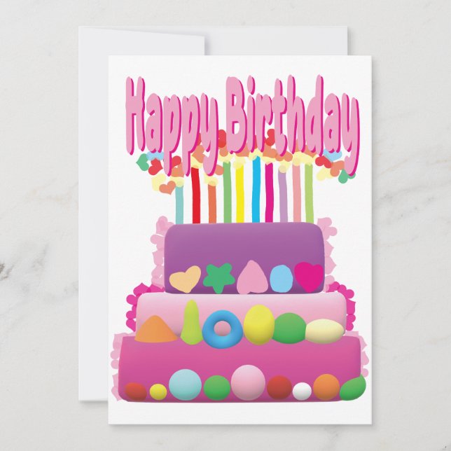 Invitación Pastel de cumpleaños feliz (Anverso)