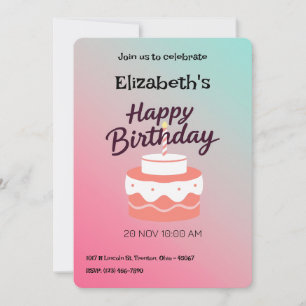 Invitación Pastel de cumpleaños feliz minimalista en gradient